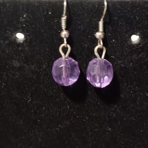 Vintage Silver-Toned Purple Bead Earrings